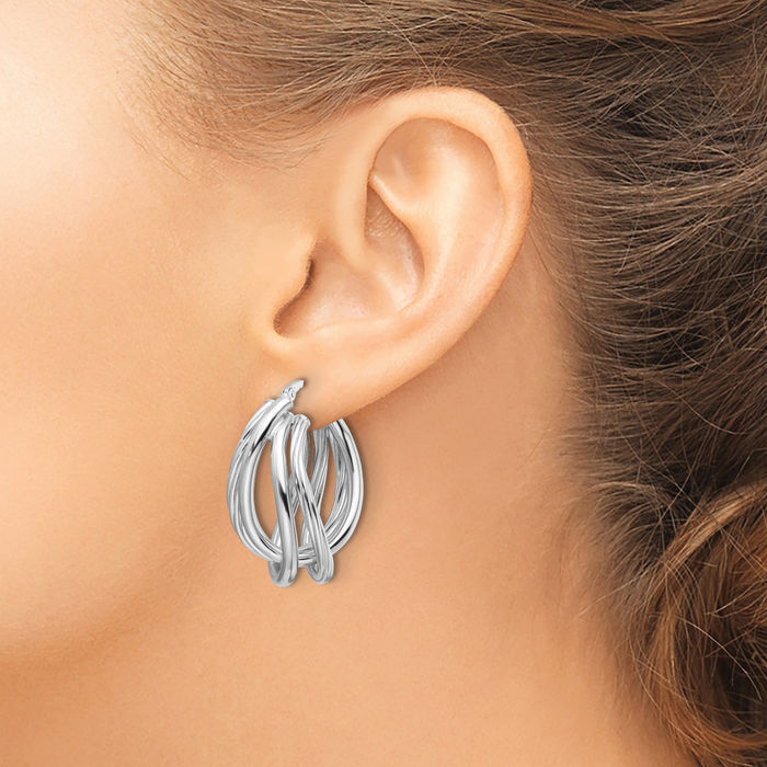 925 Sterling Silver Twisted Oval Medium Hoop Earrings