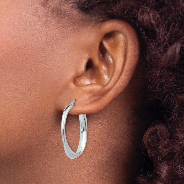 925 Sterling Silver Twisted Oval Medium Hoop Earrings