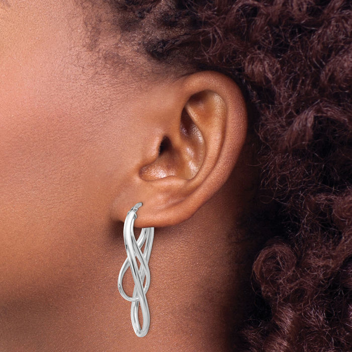 925 Sterling Silver Twisted Oval Large Hoop Earrings