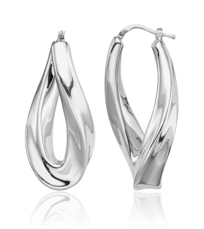 925 Sterling Silver Twisted Oval Large Hoop Earrings