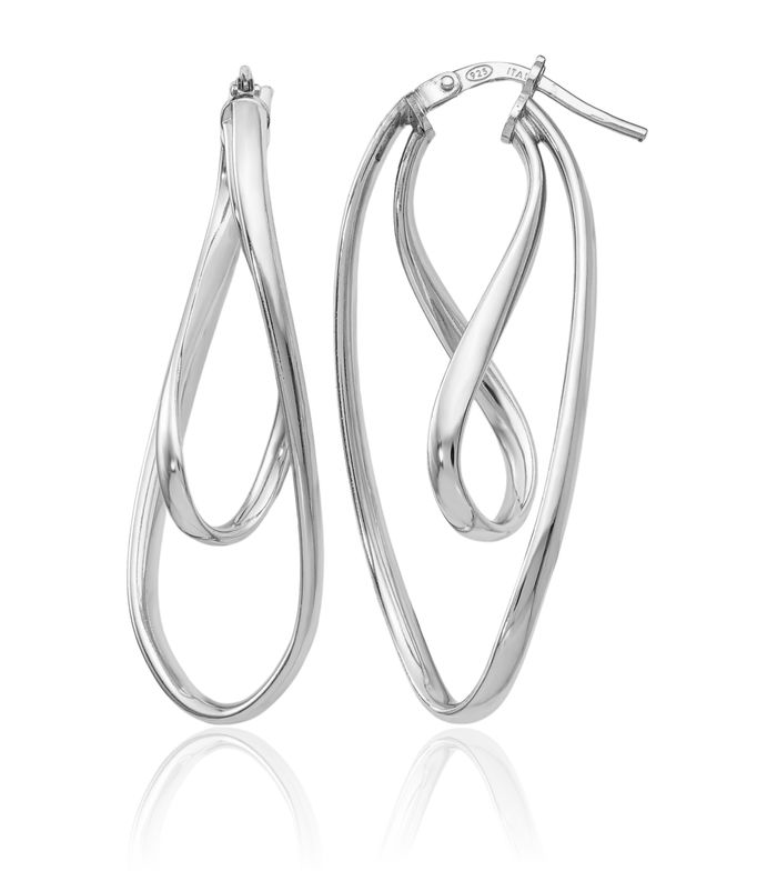 925 Sterling Silver Twisted Oval Large Hoop Earrings