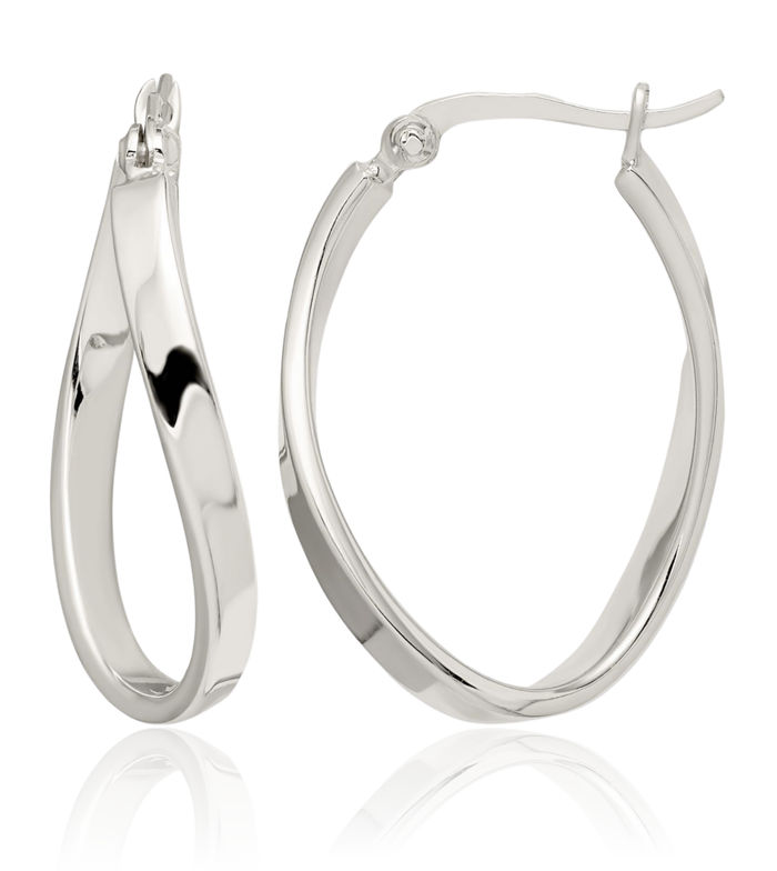 925 Sterling Silver Twisted Oval Medium Hoop Earrings