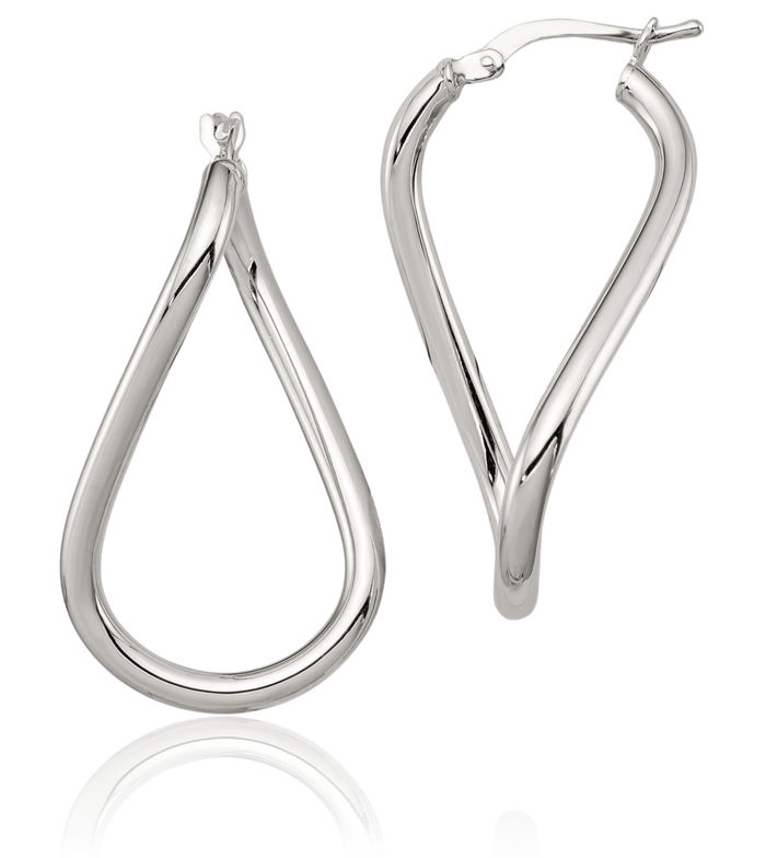 925 Sterling Silver Twisted Oval Medium Hoop Earrings