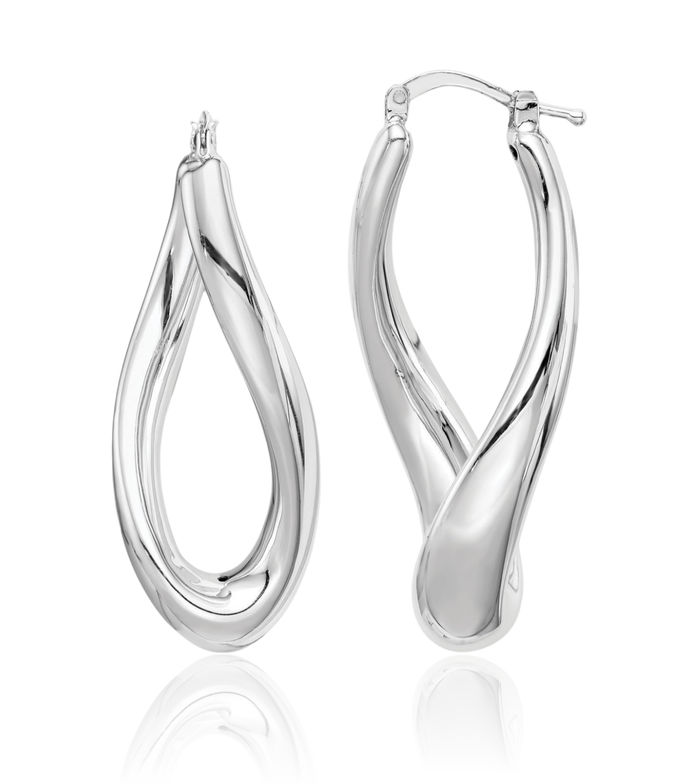 925 Sterling Silver Twisted Oval Medium Hoop Earrings