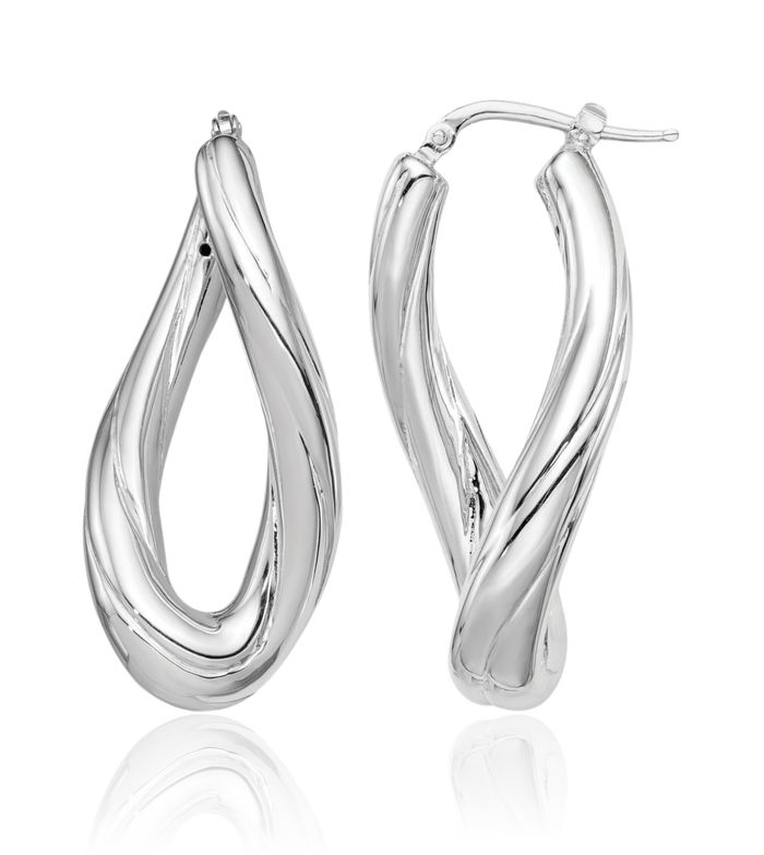 925 Sterling Silver Twisted Oval Medium Hoop Earrings