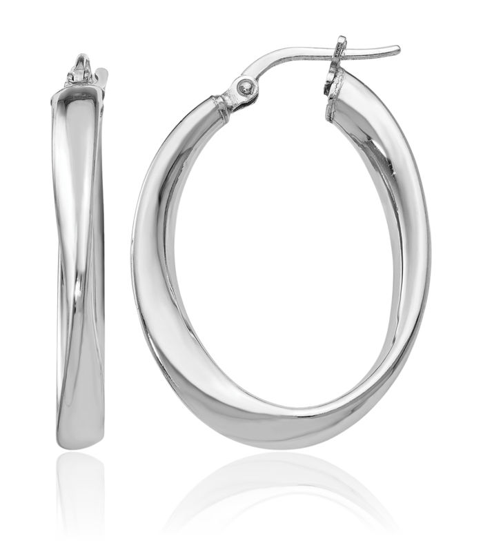 925 Sterling Silver Twisted Oval Medium Hoop Earrings