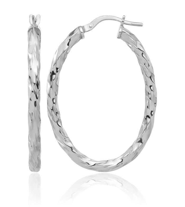 925 Sterling Silver Twisted Oval Medium Hoop Earrings