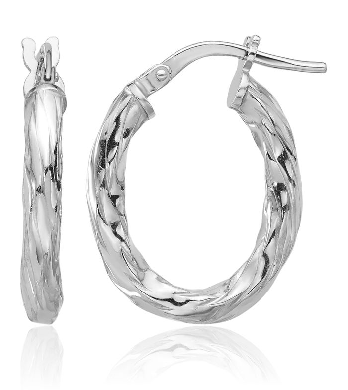 925 Sterling Silver Twisted Oval Medium Hoop Earrings