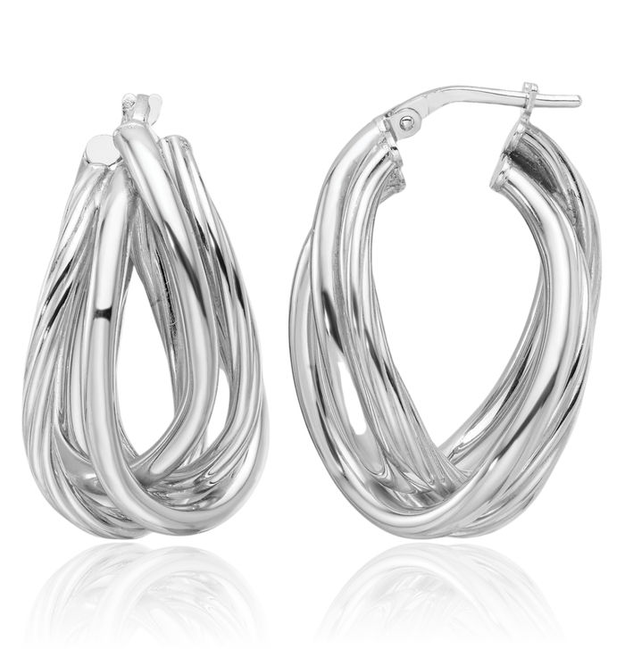 925 Sterling Silver Twisted Oval Medium Hoop Earrings