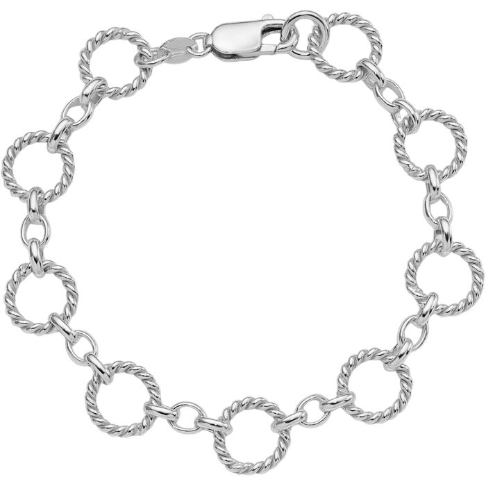 925 Sterling Silver Twisted Circle Round Cable Rolo Link Chain Bracelet