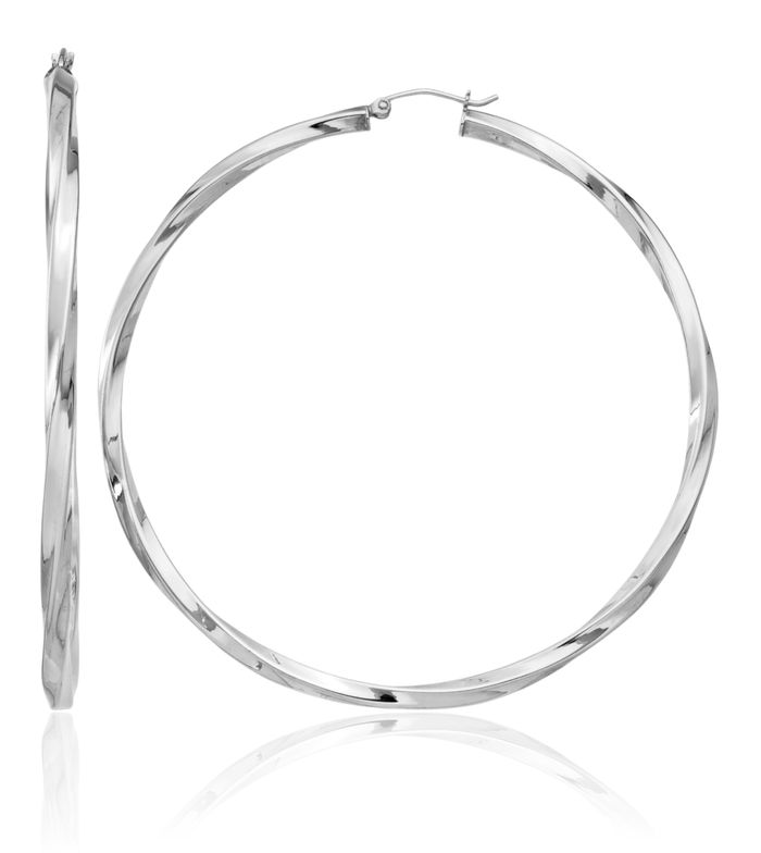 925 Sterling Silver Twisted Round Extra Large Hoop Earrings