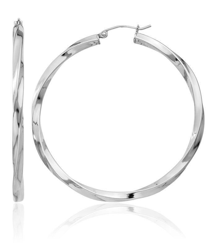 925 Sterling Silver Twisted Round Large Hoop Earrings