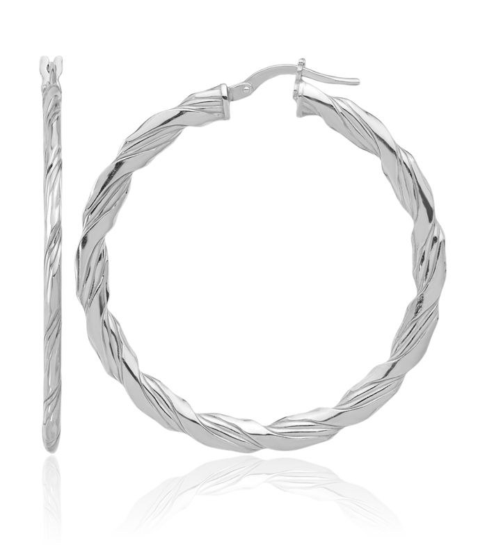 925 Sterling Silver Twisted Round Large Hoop Earrings