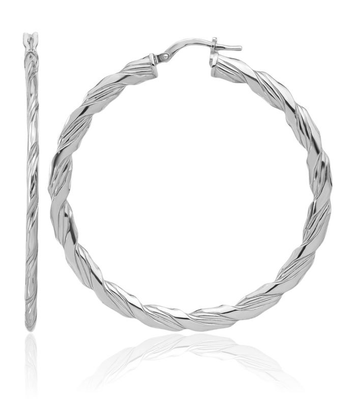 925 Sterling Silver Twisted Round Large Hoop Earrings