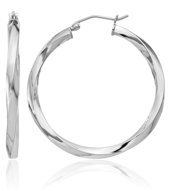925 Sterling Silver Twisted Round Medium Hoop Earrings