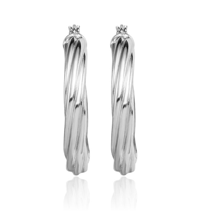 925 Sterling Silver Twisted Round Medium Hoop Earrings