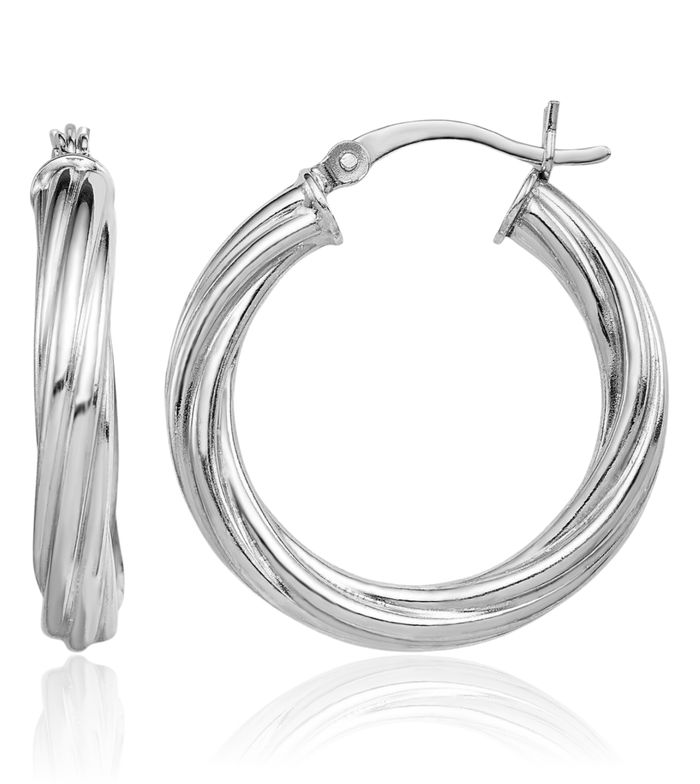 925 Sterling Silver Twisted Round Medium Hoop Earrings