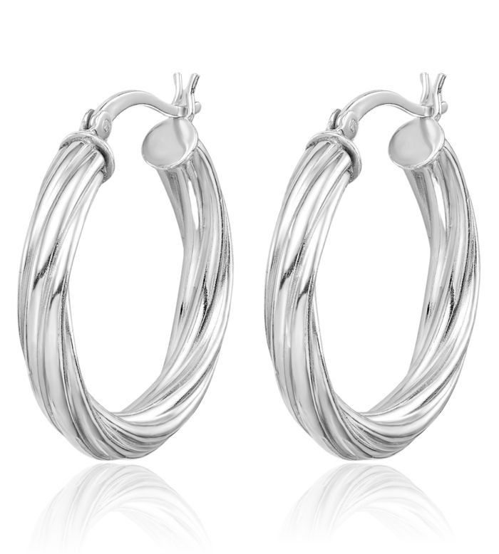 925 Sterling Silver Twisted Round Medium Hoop Earrings