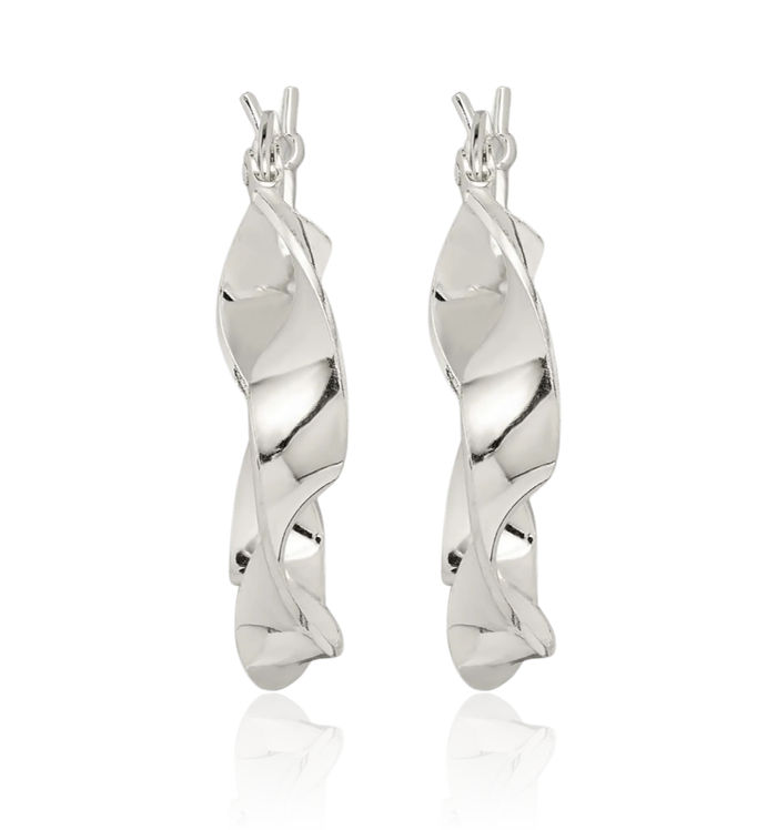 925 Sterling Silver Twisted Round Medium Hoop Earrings