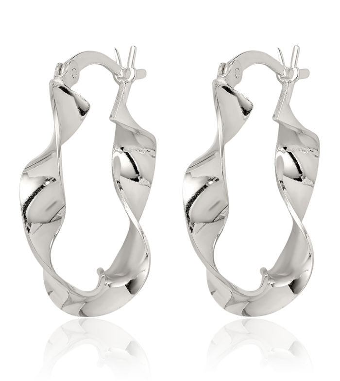 925 Sterling Silver Twisted Round Medium Hoop Earrings
