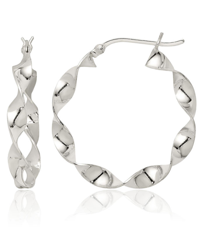 925 Sterling Silver Twisted Round Medium Hoop Earrings