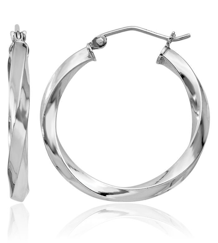 925 Sterling Silver Twisted Round Medium Hoop Earrings