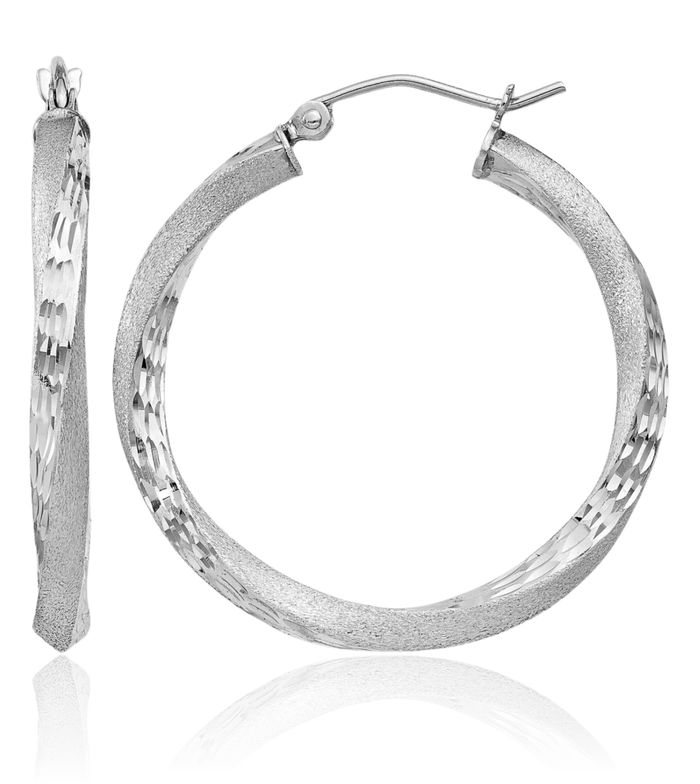 925 Sterling Silver Twisted Round Medium Hoop Earrings