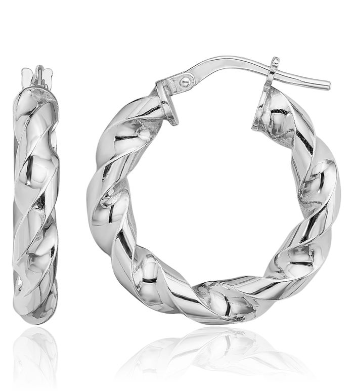 925 Sterling Silver Twisted Round Medium Hoop Earrings