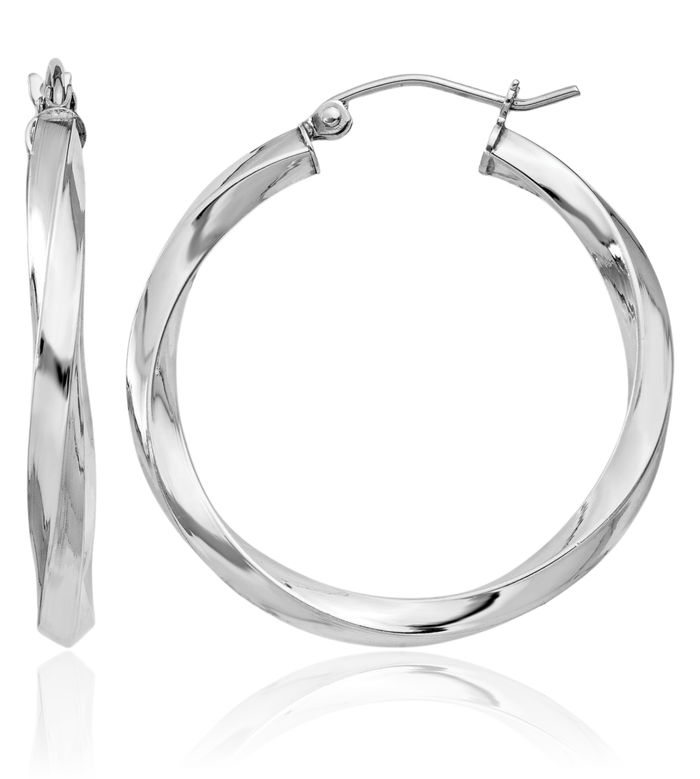 925 Sterling Silver Twisted Round Medium Hoop Earrings