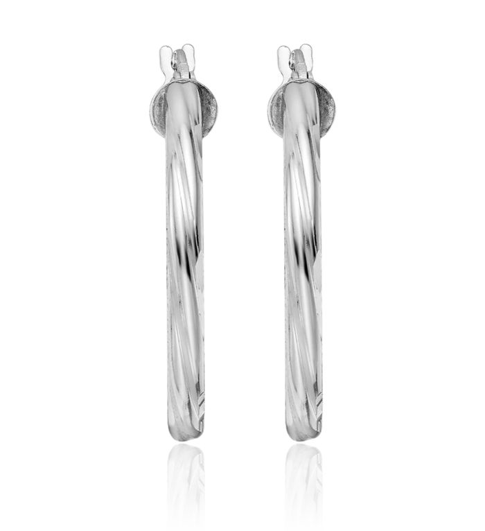 925 Sterling Silver Twisted Tube Round Medium Hoop Earrings