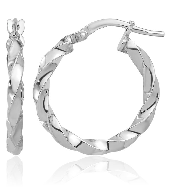 925 Sterling Silver Twisted Round Medium Hoop Earrings