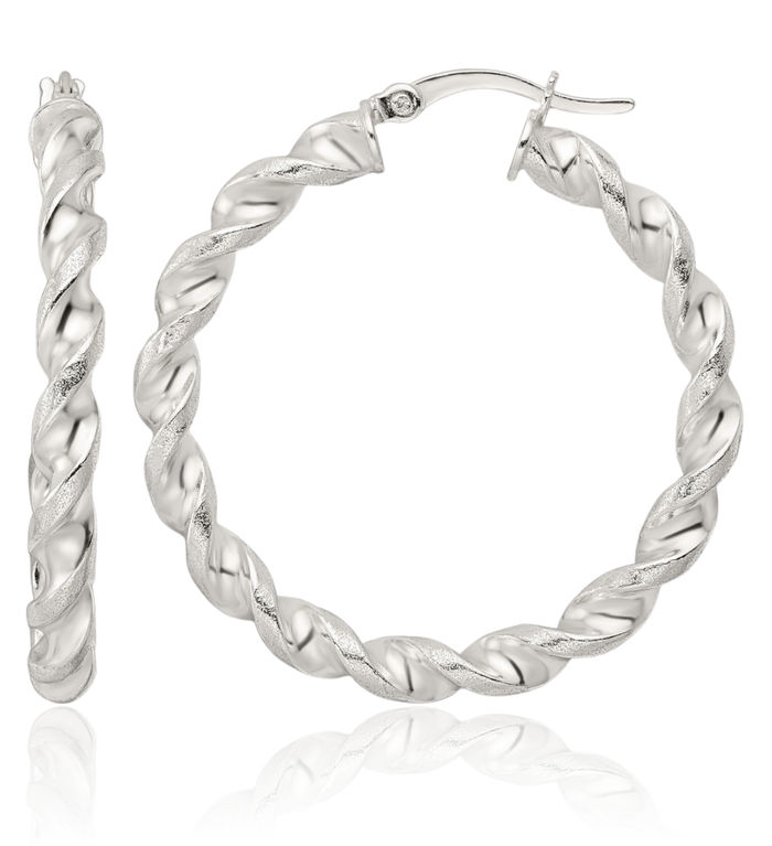 925 Sterling Silver Twisted Circle Round Medium Hoop Earrings