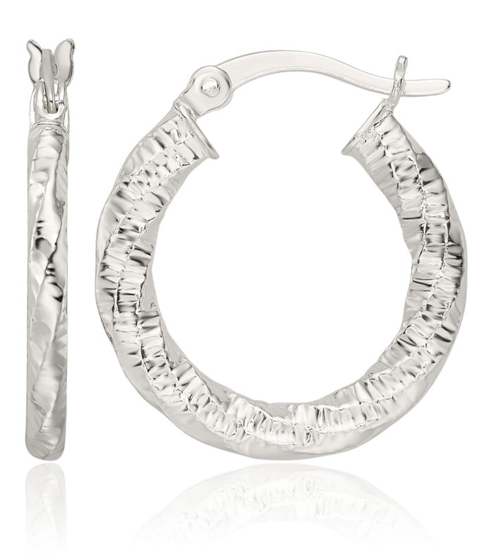 925 Sterling Silver Twisted Round Medium Hoop Earrings