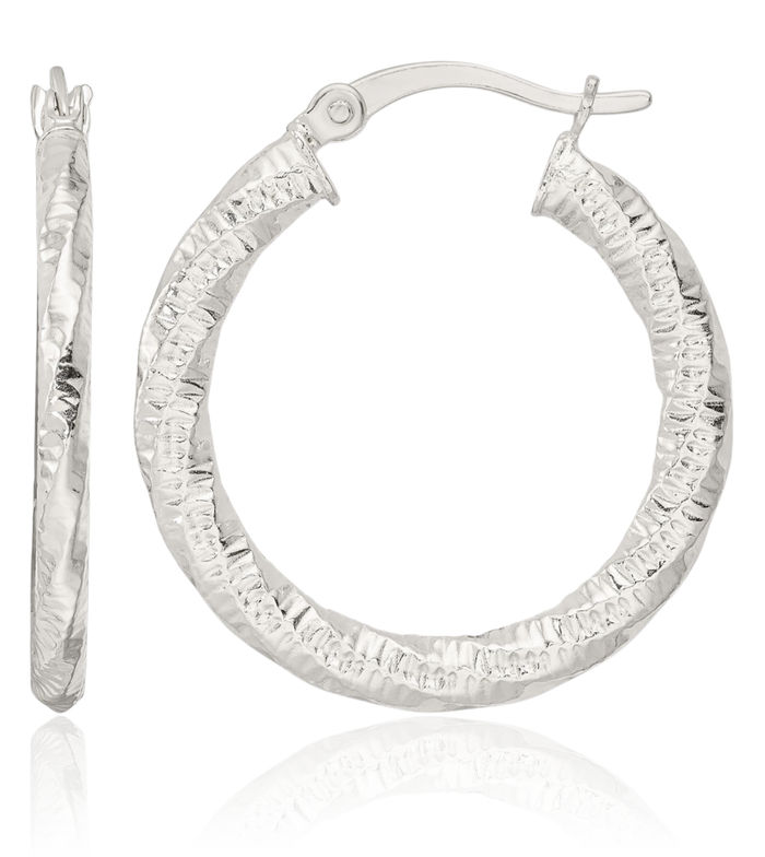 925 Sterling Silver Twisted Round Medium Hoop Earrings