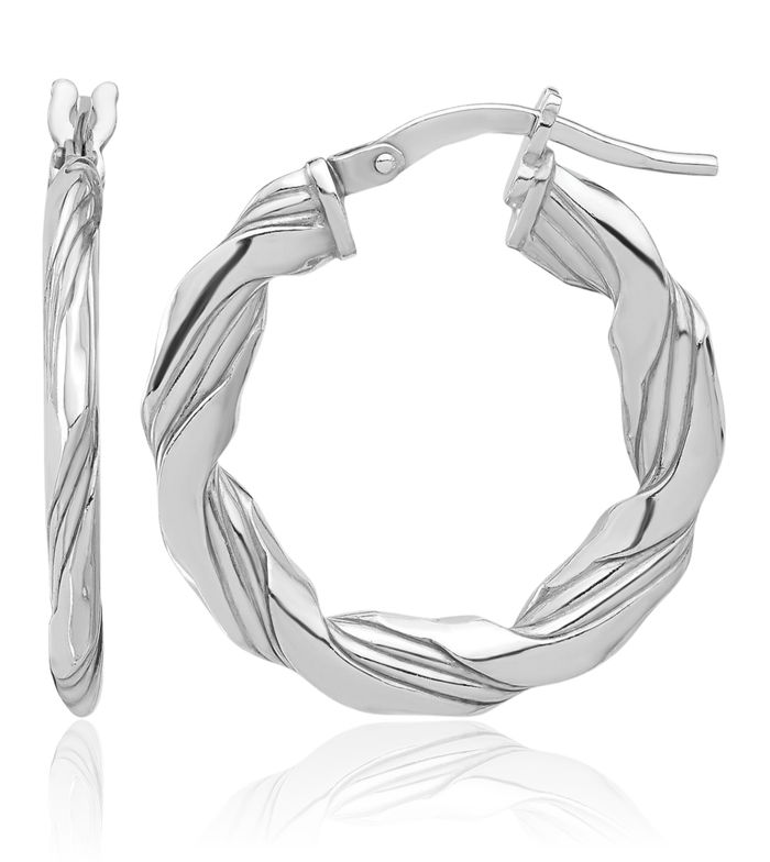925 Sterling Silver Twisted Round Medium Hoop Earrings