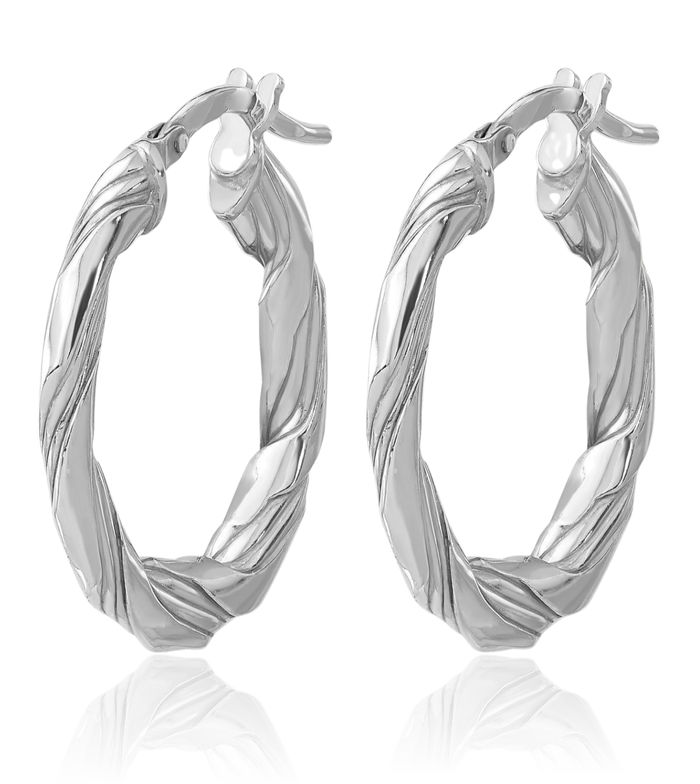 925 Sterling Silver Twisted Round Medium Hoop Earrings