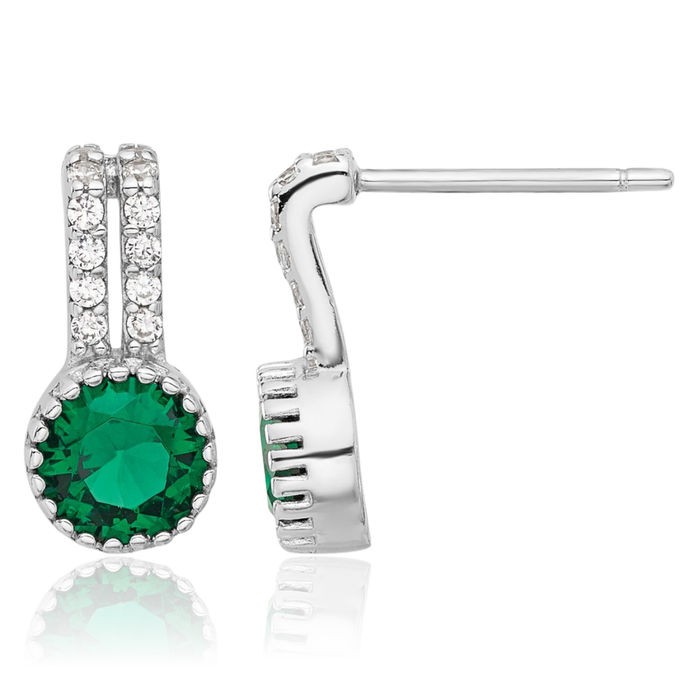 925 Sterling Silver Two Row Green White Cubic Zirconia CZ Drop Dangle Earrings