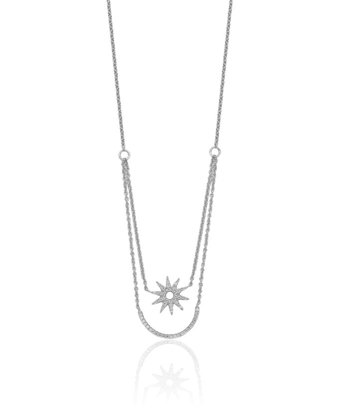 925 Sterling Silver Two Strand Cubic Zirconia CZ Star Necklace Chain