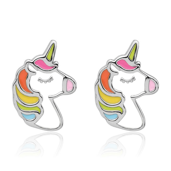 925 Sterling Silver Unicorn Magical Horse Head Studs Animal Lover Earrings Equestrian Jewelry