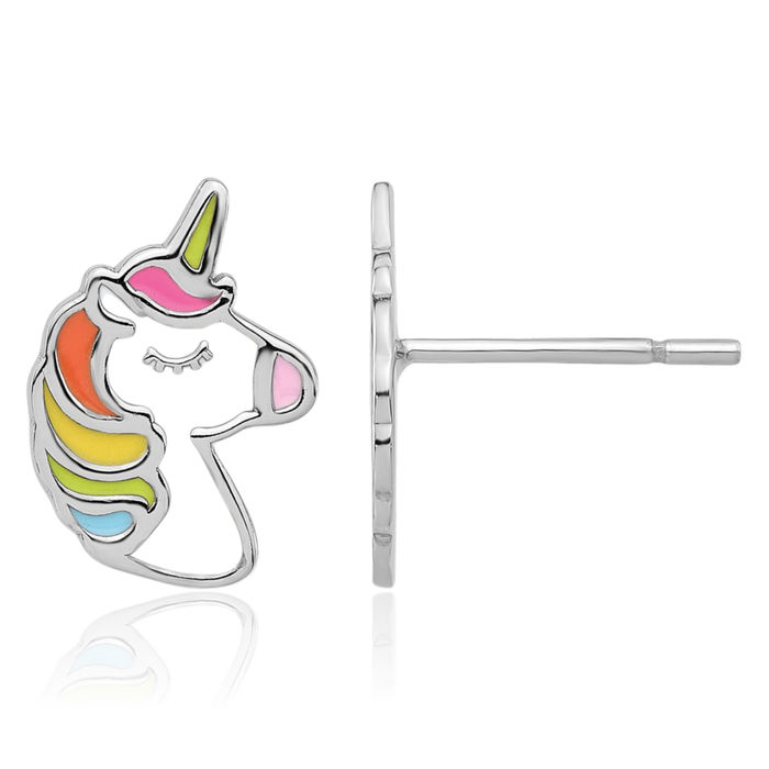 925 Sterling Silver Unicorn Magical Horse Head Studs Animal Lover Earrings Equestrian Jewelry