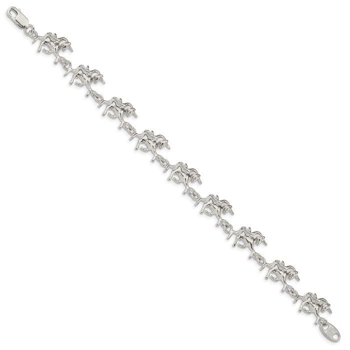 925 Sterling Silver Unicorns Chain Charm Bracelet