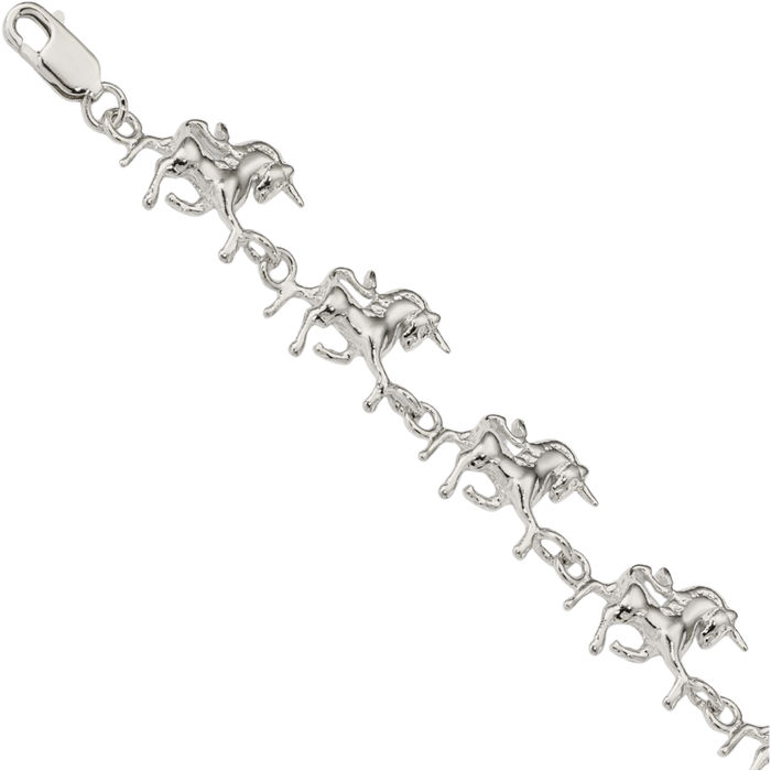 925 Sterling Silver Unicorns Chain Charm Bracelet
