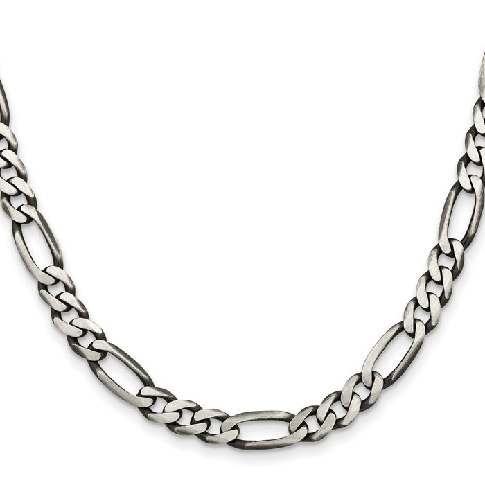 925 Sterling Silver Vintage 6.5mm Figaro Link Chain Necklace