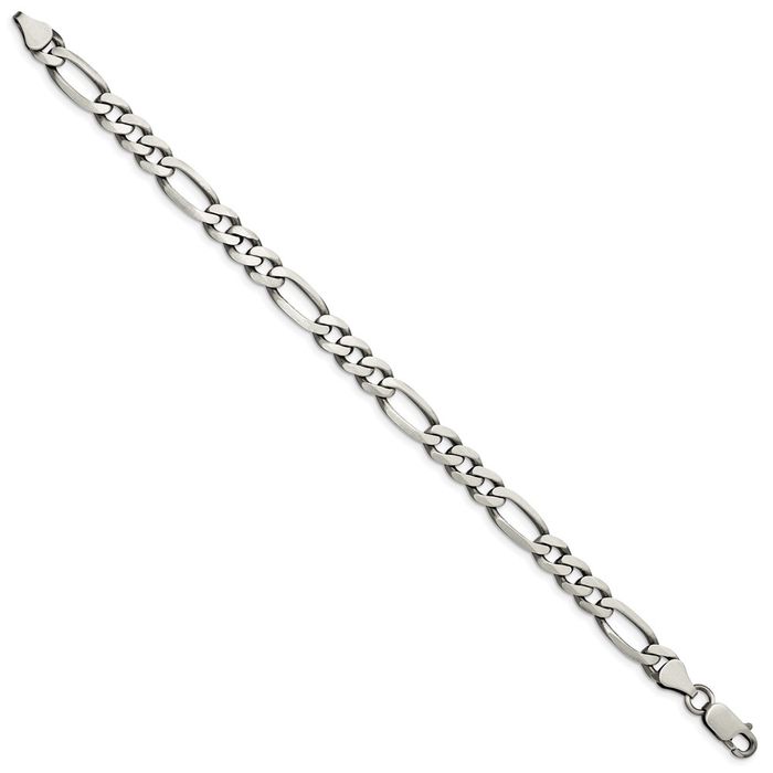 925 Sterling Silver Vintage 6.5mm Figaro Link Chain Bracelet