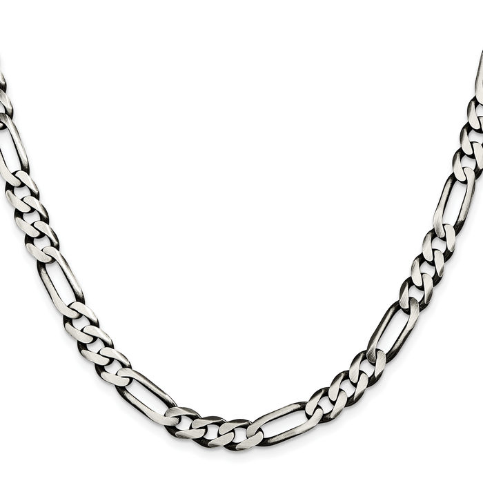 925 Sterling Silver Vintage 7.5mm Figaro Link Chain Necklace