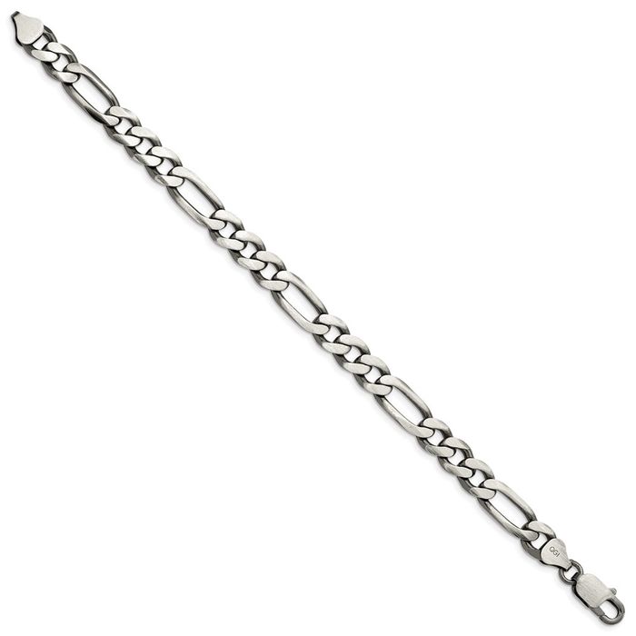 925 Sterling Silver Vintage 7.75mm Figaro Link Chain Bracelet