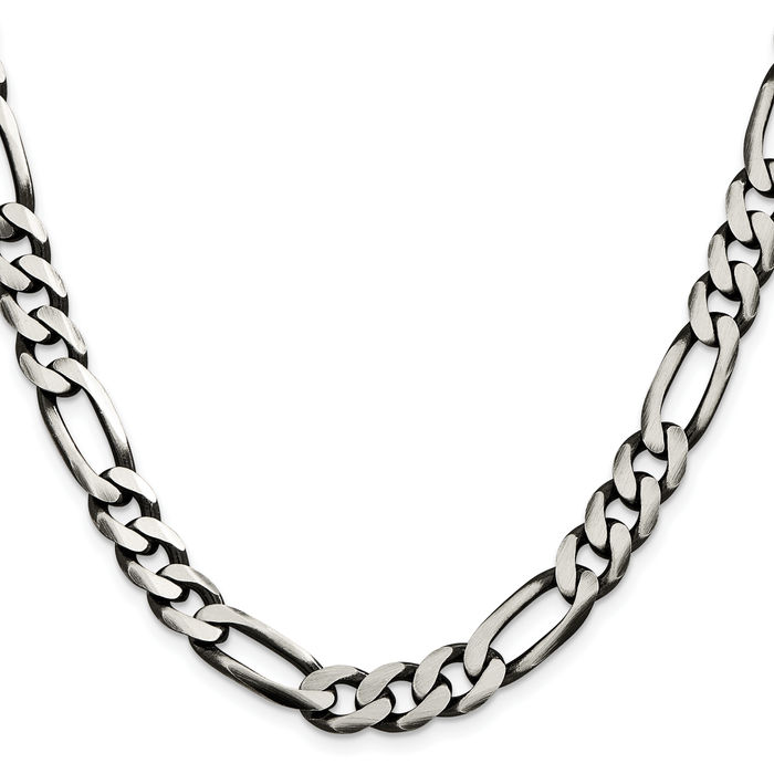 925 Sterling Silver Vintage 9mm Figaro Link Chain Necklace