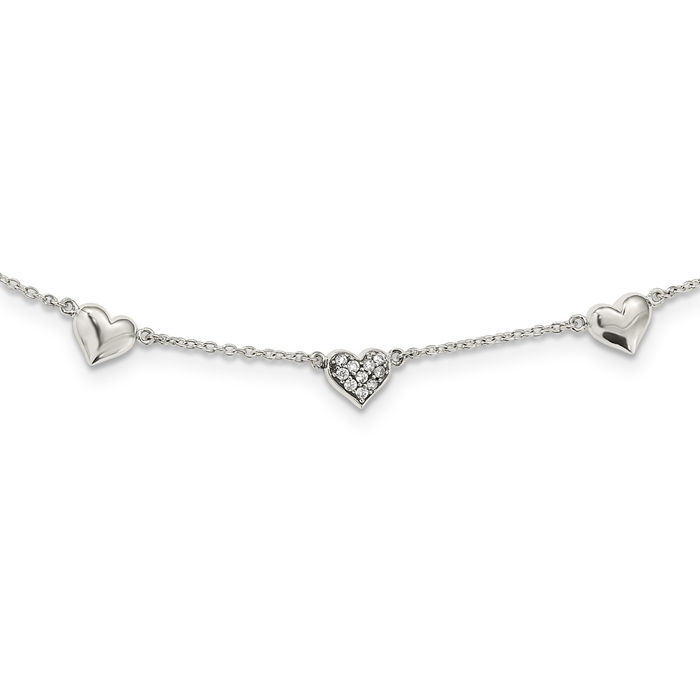 925 Sterling Silver Vintage Cubic Zirconia CZ Heart Necklace Love Pendant Friendship Charm Chain