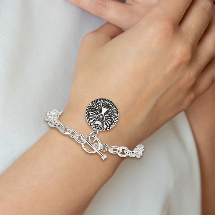 925 Sterling Silver Vintage Dangling Guardian Angel Wings Chain Charm Bracelet Toggle Clasp