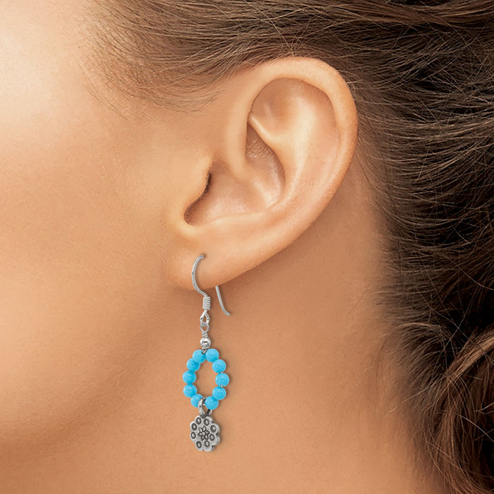 925 Sterling Silver Vintage Howlite Flower Drop Dangle Earrings